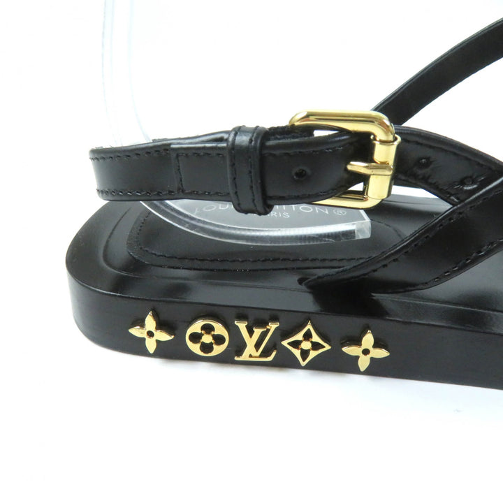 Excellent LOUIS VUITTON Sandals Monogram Metal Ribbon Design leather Women 36.5