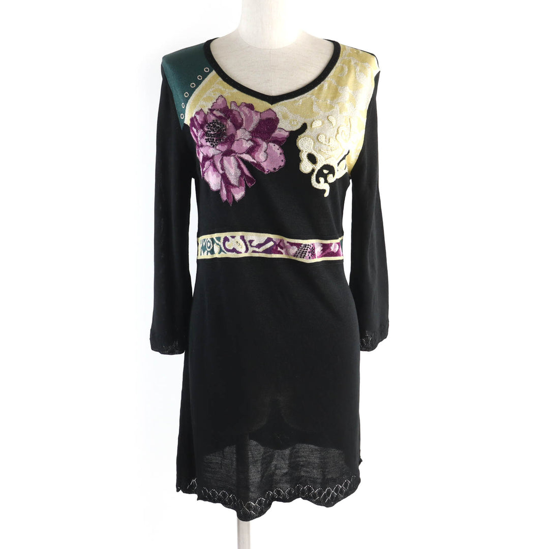 Excellent LEONARD FASHION Tunic Beaded logo embroidered, 3/4 length knit L