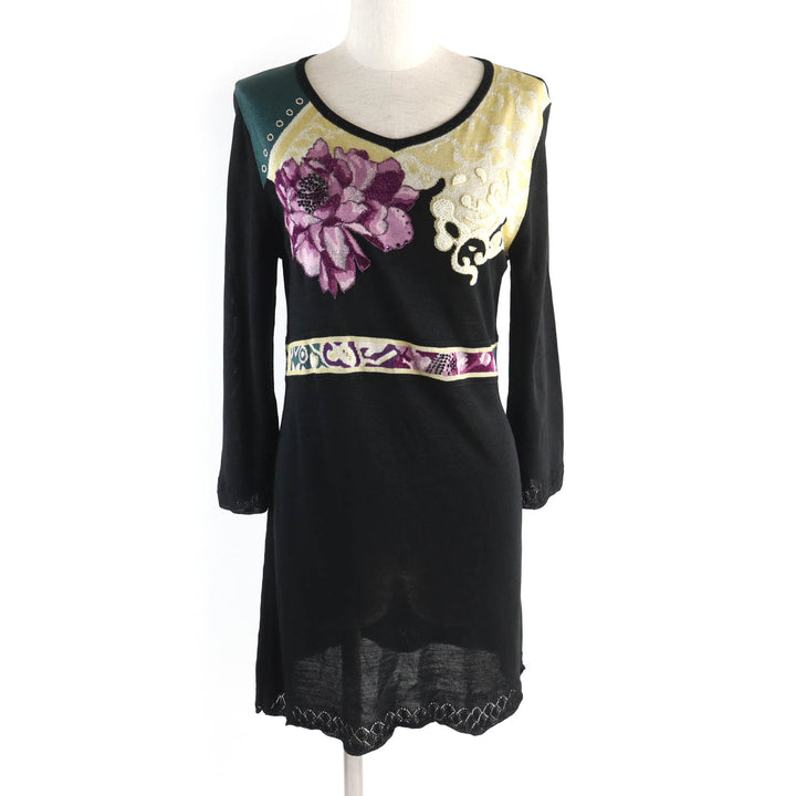 Excellent LEONARD FASHION Tunic Beaded logo embroidered, 3/4 length knit L