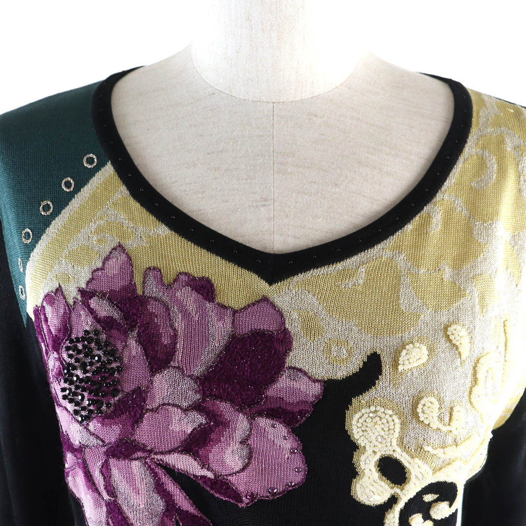 Excellent LEONARD FASHION Tunic Beaded logo embroidered, 3/4 length knit L