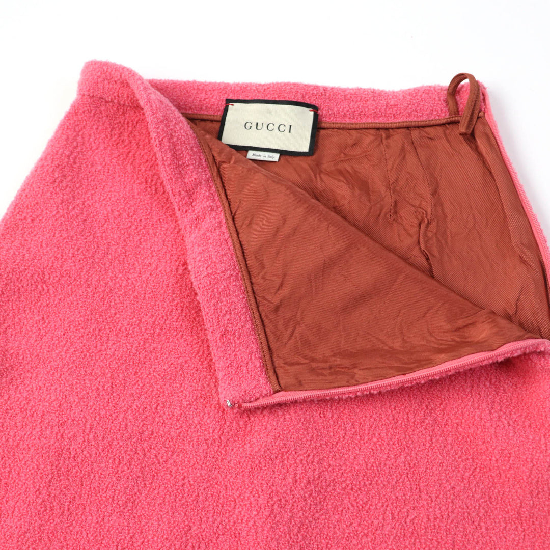 Excellent GUCCI Mini skirt Solid color tweed skirt A-line skirt pink wool Women 36 631492
