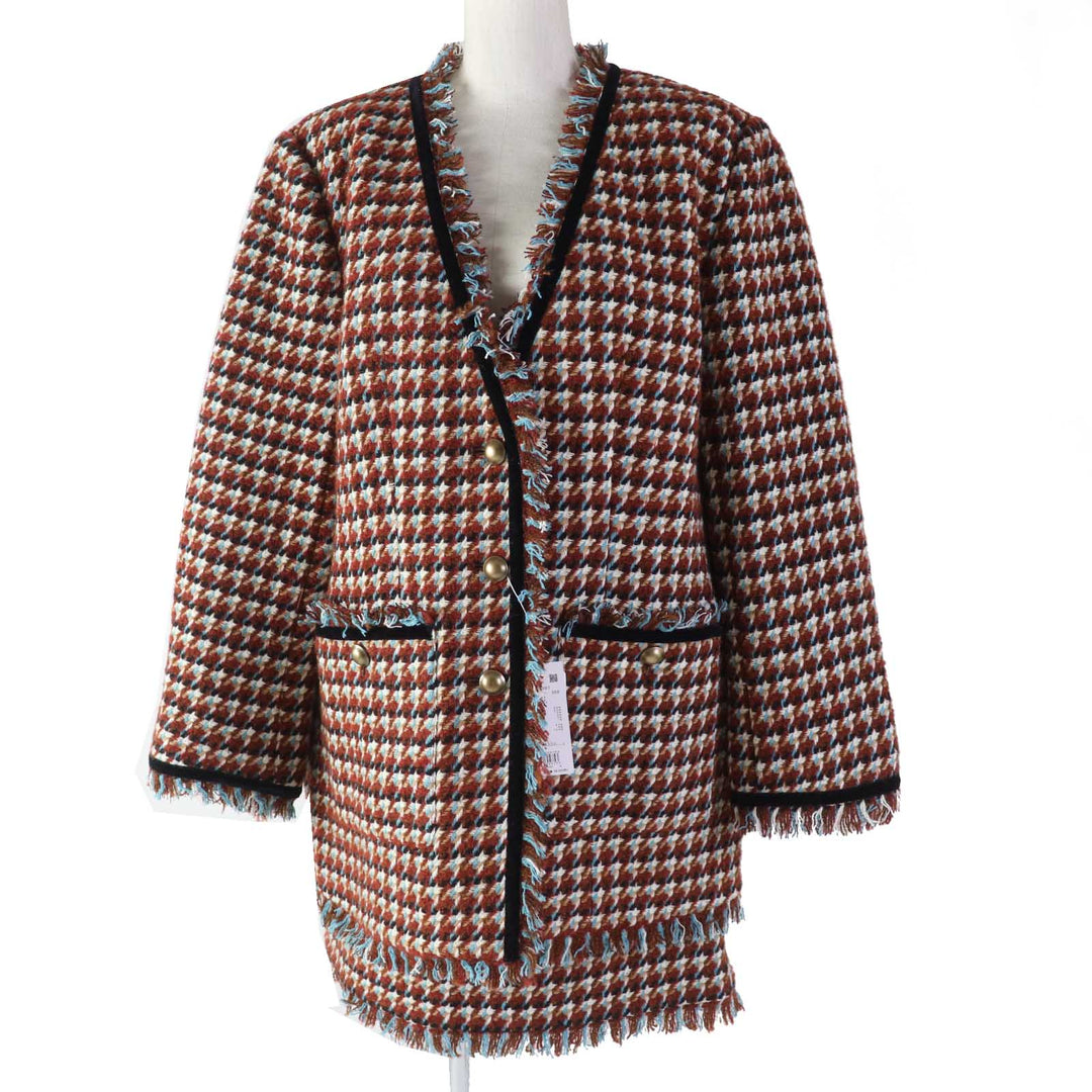Pristine JILLSTUART two-piece set Color Mix Tweed Fringe Brown polyester Women