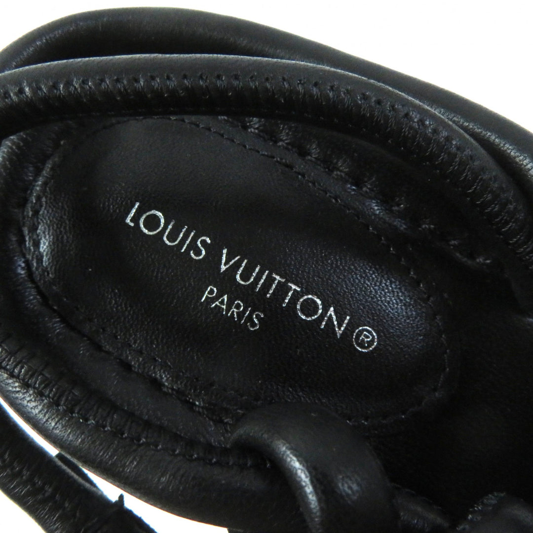 Excellent LOUIS VUITTON Sandals Icon Logo Square Toe Strap Leather black leather Women 35