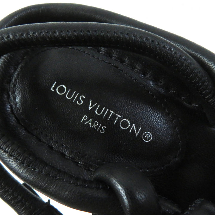 Excellent LOUIS VUITTON Sandals Icon Logo Square Toe Strap Leather black leather Women 35