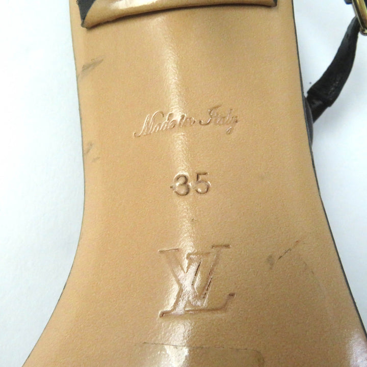 Excellent LOUIS VUITTON Sandals Icon Logo Square Toe Strap Leather black leather Women 35