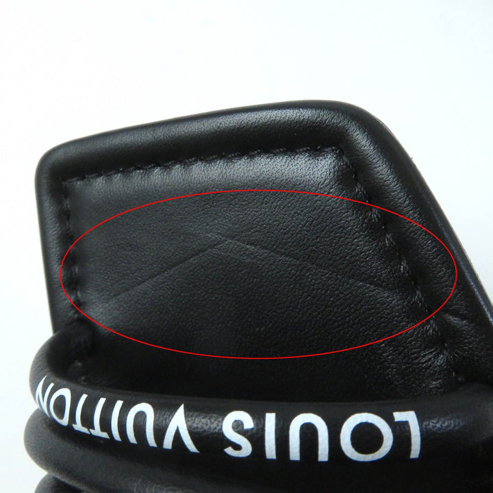 Discounted Excellent LOUIS VUITTON Sandals Icon Logo Square Toe Strap Leather black leather