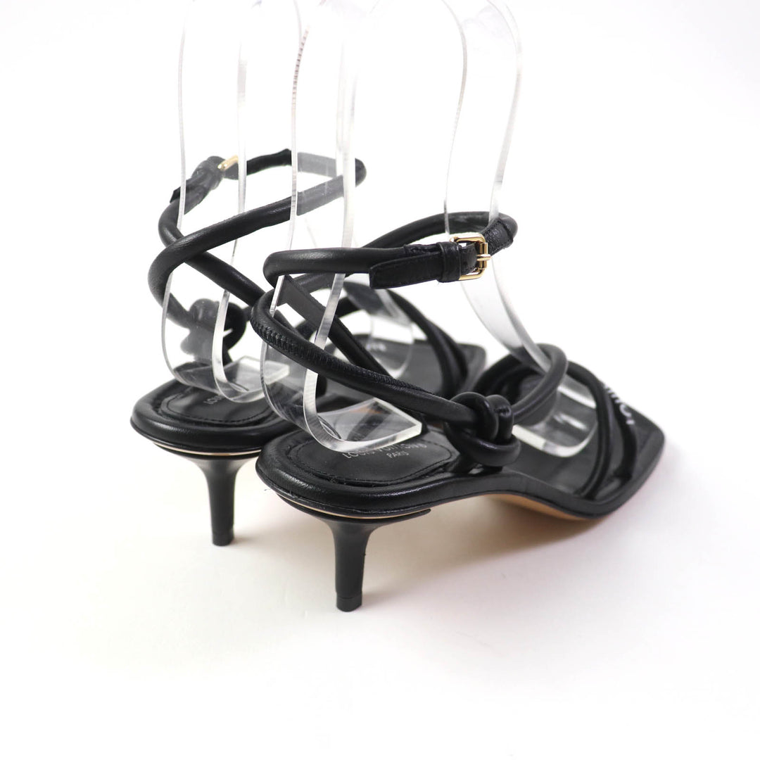 Excellent LOUIS VUITTON Sandals Icon Logo Square Toe Strap Leather black leather Women 35