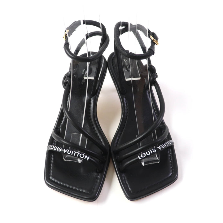 Discounted Excellent LOUIS VUITTON Sandals Icon Logo Square Toe Strap Leather black leather
