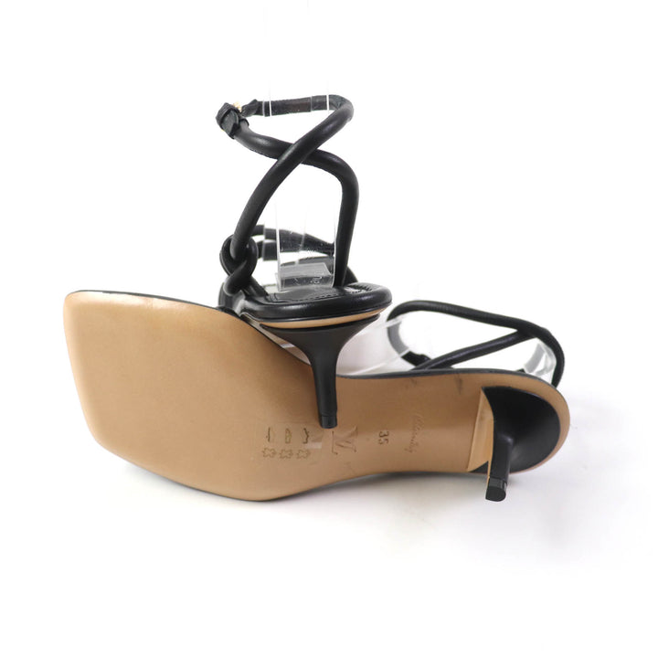 Discounted Excellent LOUIS VUITTON Sandals Icon Logo Square Toe Strap Leather black leather
