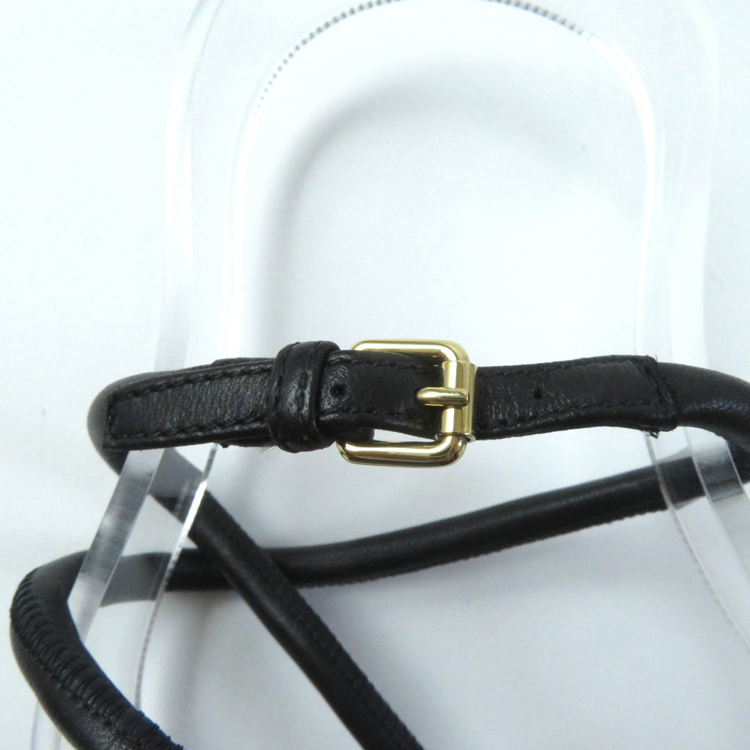 Excellent LOUIS VUITTON Sandals Icon Logo Square Toe Strap Leather black leather Women 35
