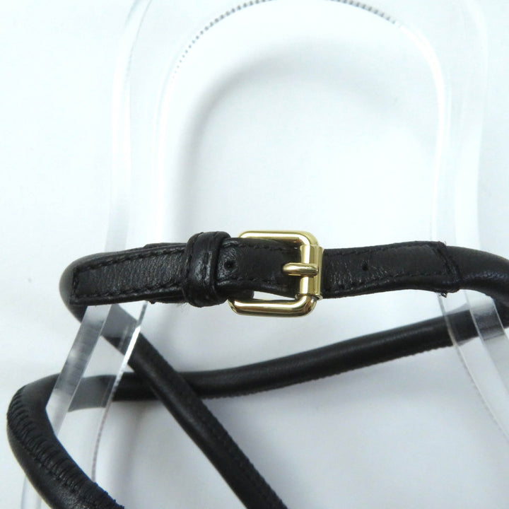 Excellent LOUIS VUITTON Sandals Icon Logo Square Toe Strap Leather black leather Women 35