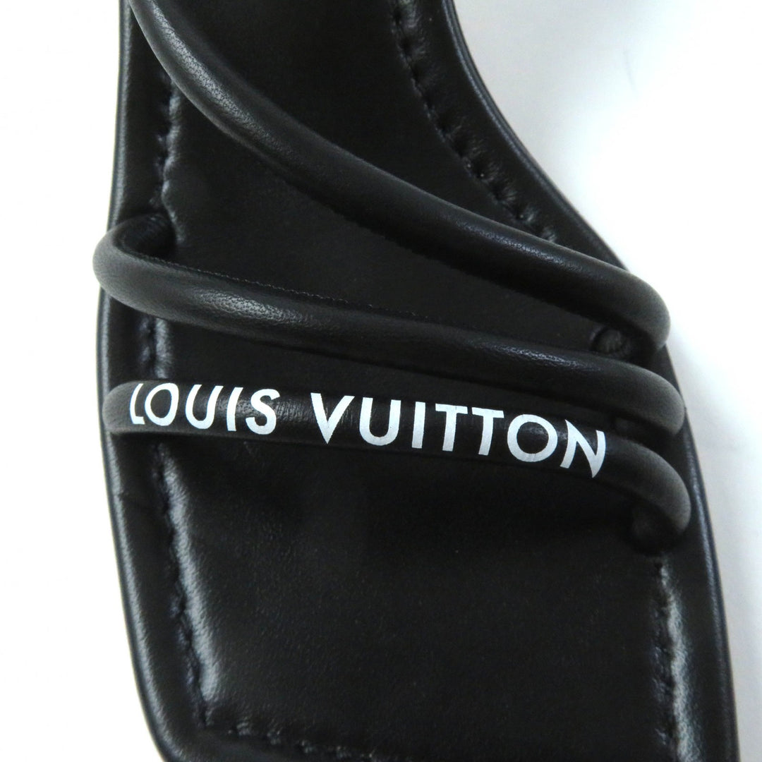 Discounted Excellent LOUIS VUITTON Sandals Icon Logo Square Toe Strap Leather black leather