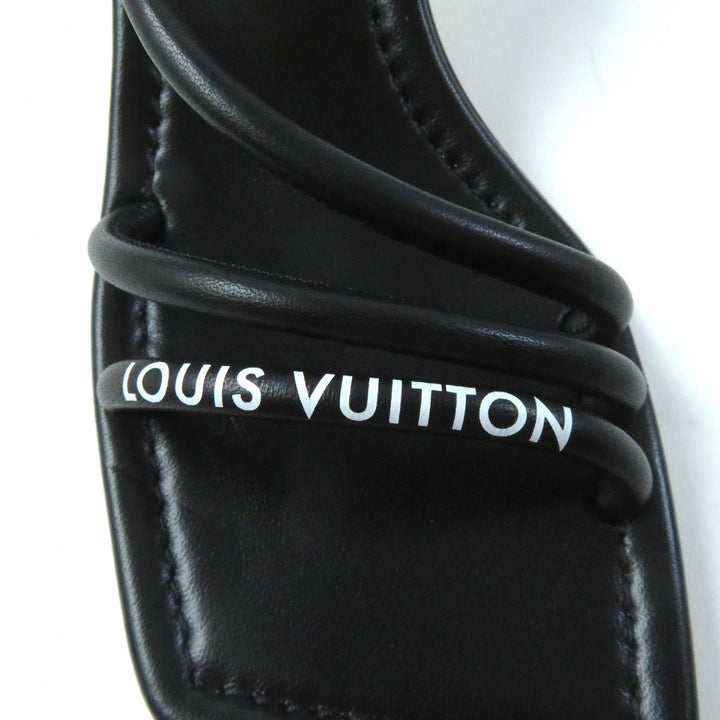 Discounted Excellent LOUIS VUITTON Sandals Icon Logo Square Toe Strap Leather black leather