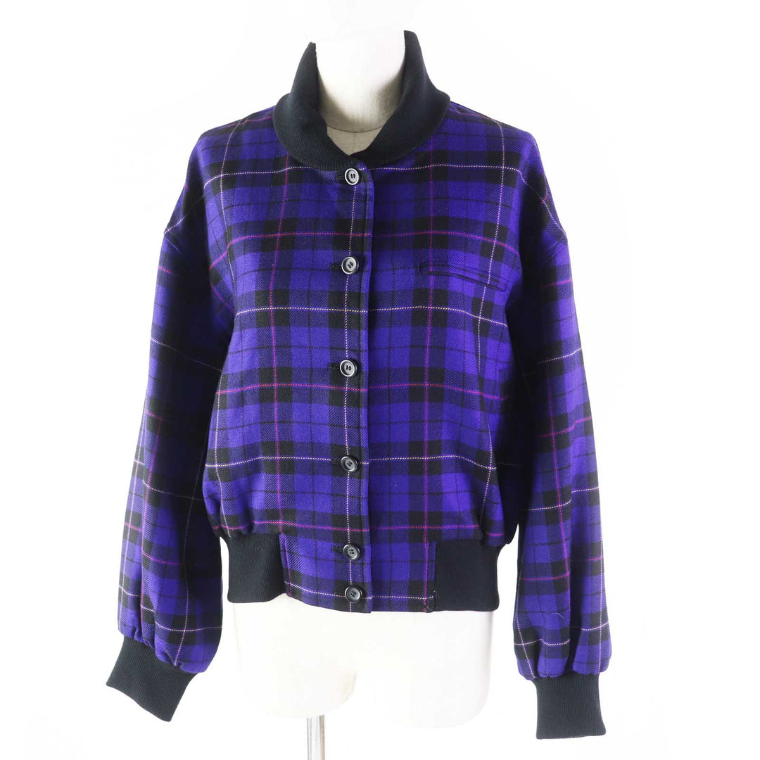 Excellent Christian Dior Blouson Check Pattern Purple wool Women M