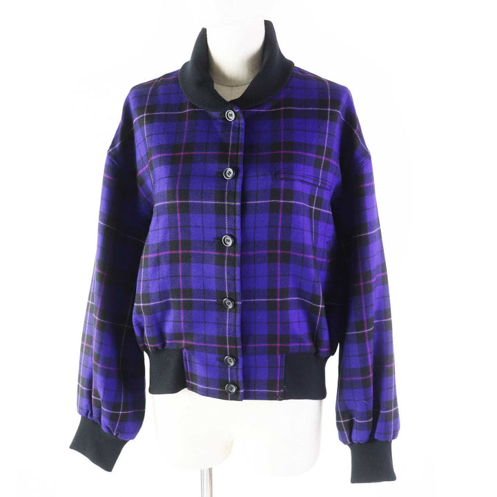Excellent Christian Dior Blouson Check Pattern Purple wool Women M