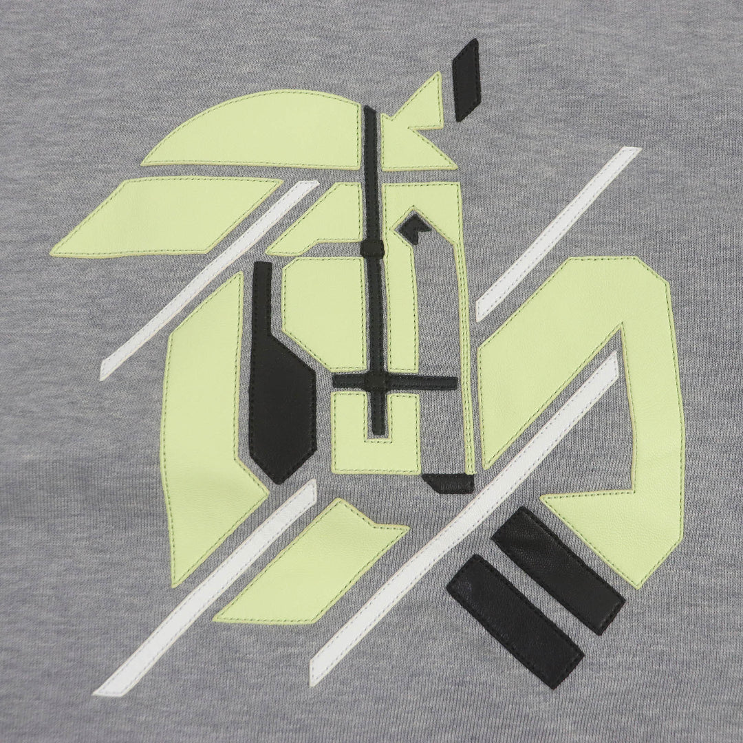 Pristine HERMES sweat Chevaux en symmetry Lamb LeatherPatch Sweatshirt gray cotton mens L