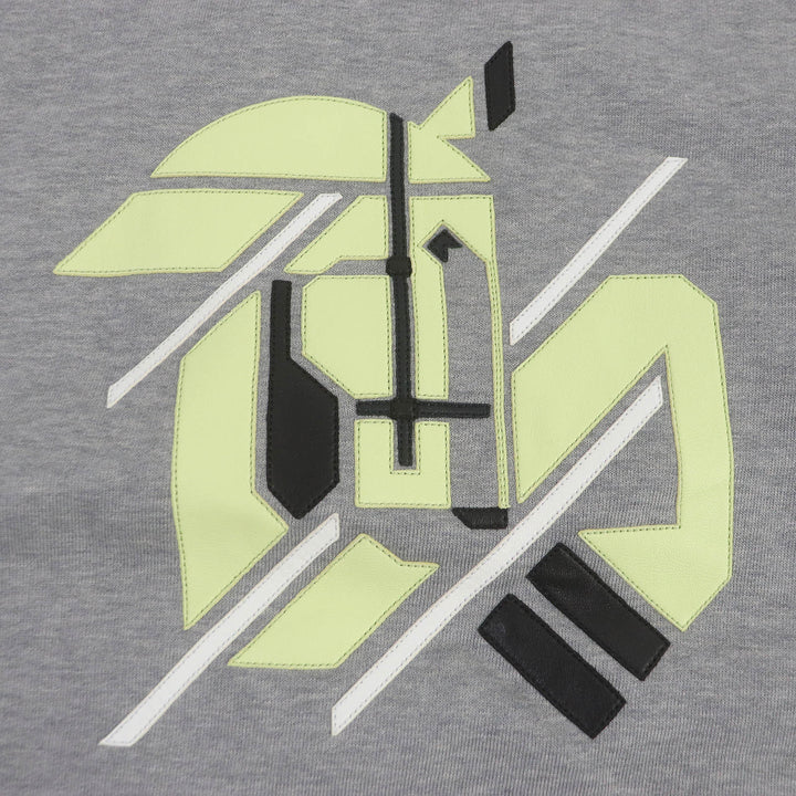 Pristine HERMES sweat Chevaux en symmetry Lamb LeatherPatch Sweatshirt gray cotton mens L