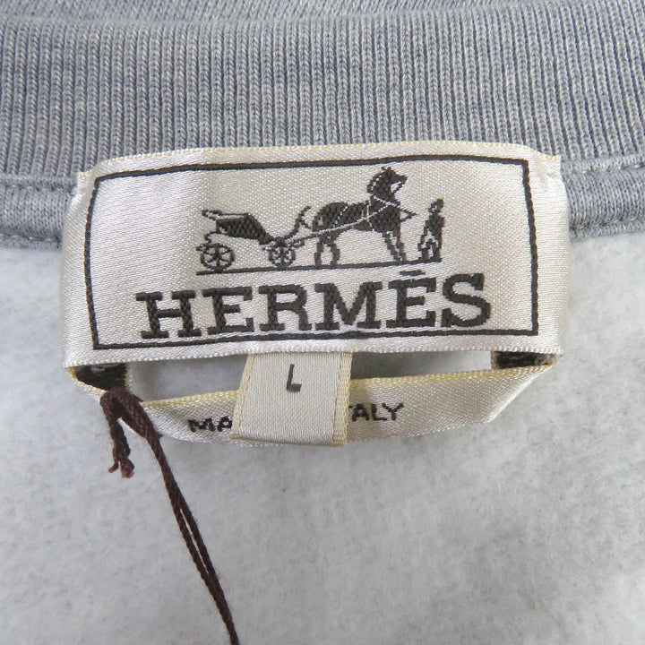Pristine HERMES sweat Chevaux en symmetry Lamb LeatherPatch Sweatshirt gray cotton mens L