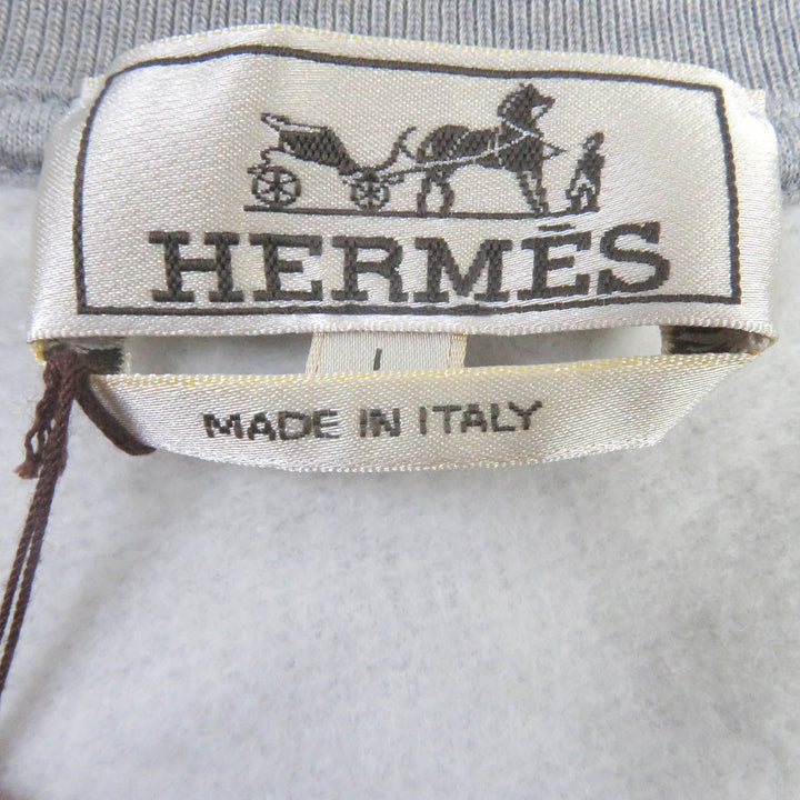 Pristine HERMES sweat Chevaux en symmetry Lamb LeatherPatch Sweatshirt gray cotton mens L
