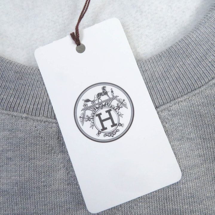 Pristine HERMES sweat Chevaux en symmetry Lamb LeatherPatch Sweatshirt gray cotton mens L