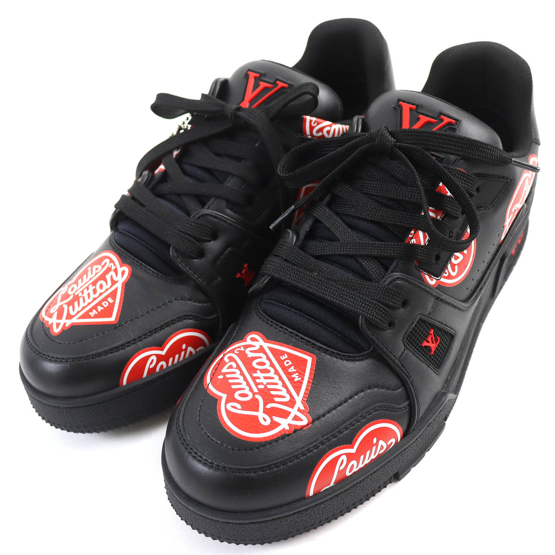 Pristine LOUIS VUITTON×NIGO sneakers Heart logo Black red leather mens 7.5