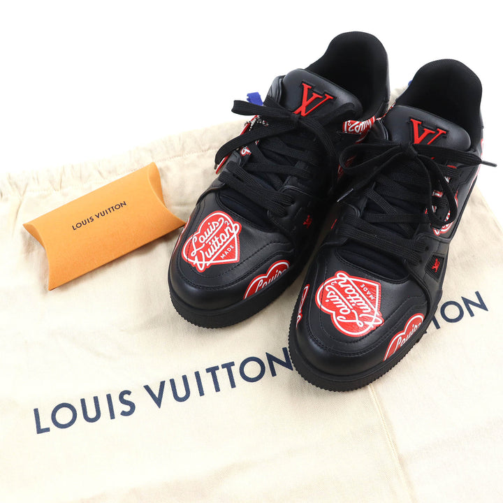 Pristine LOUIS VUITTON×NIGO sneakers Heart logo Black red leather mens 7.5