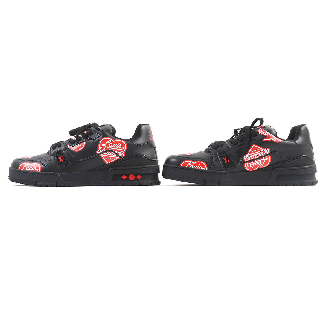Pristine LOUIS VUITTON×NIGO sneakers Heart logo Black red leather mens 7.5