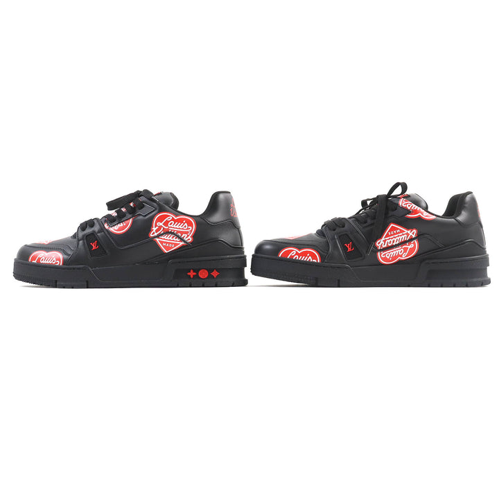 Pristine LOUIS VUITTON×NIGO sneakers Heart logo Black red leather mens 7.5
