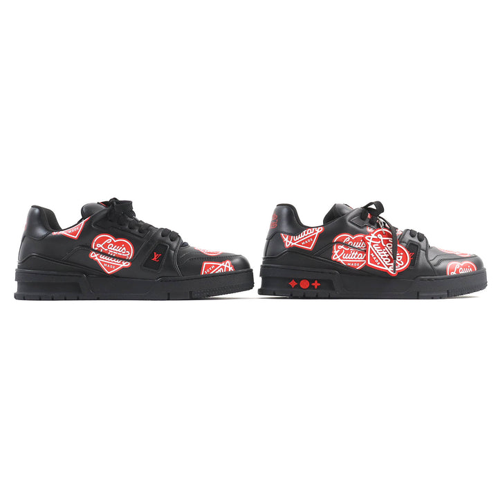 Discounted Pristine LOUIS VUITTON×NIGO sneakers Heart logo Black red leather mens 7.5