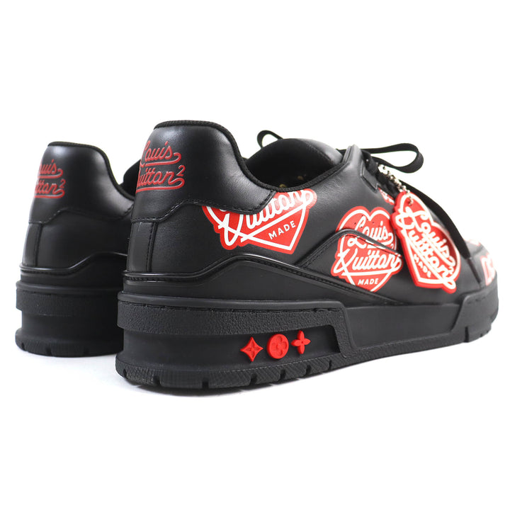 Pristine LOUIS VUITTON×NIGO sneakers Heart logo Black red leather mens 7.5