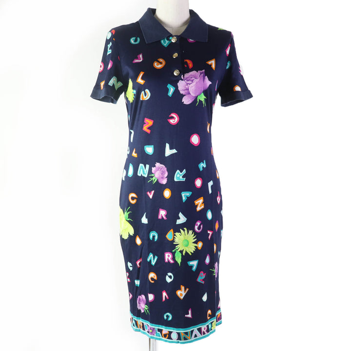 Great LEONARD FASHION one piece Logo and floral design short sleeves Navy cotton Women M 0330120