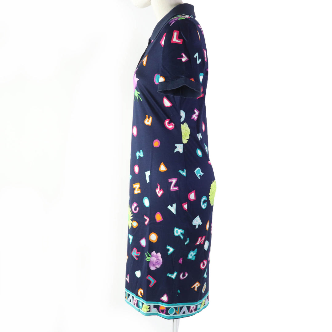 Great LEONARD FASHION one piece Logo and floral design short sleeves Navy cotton Women M 0330120