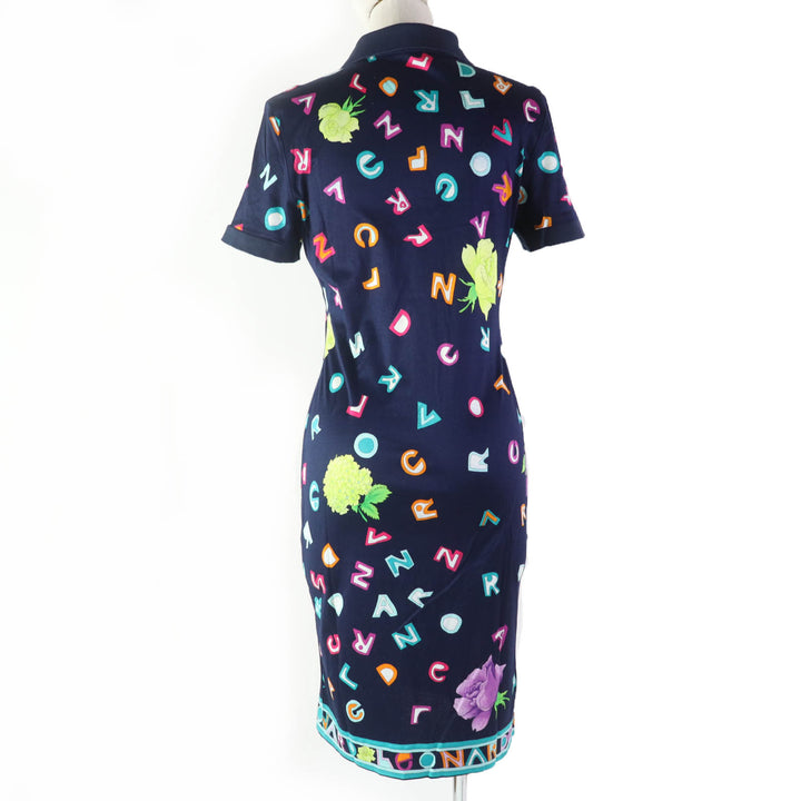 Great LEONARD FASHION one piece Logo and floral design short sleeves Navy cotton Women M 0330120