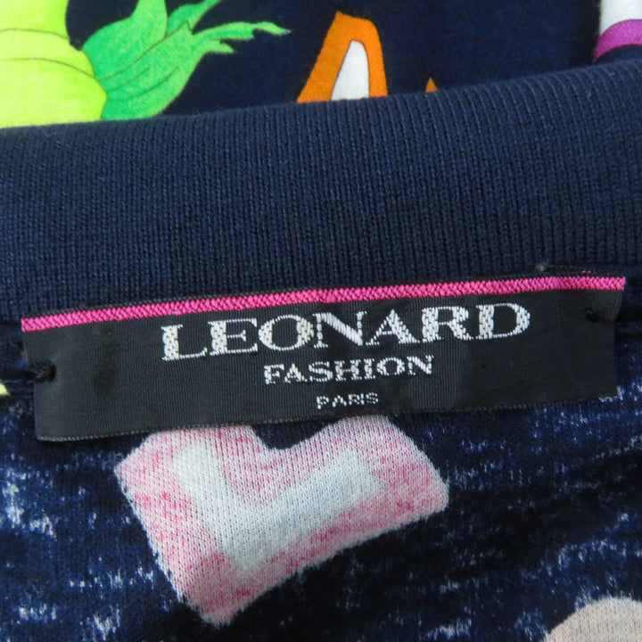 Great LEONARD FASHION one piece Logo and floral design short sleeves Navy cotton Women M 0330120