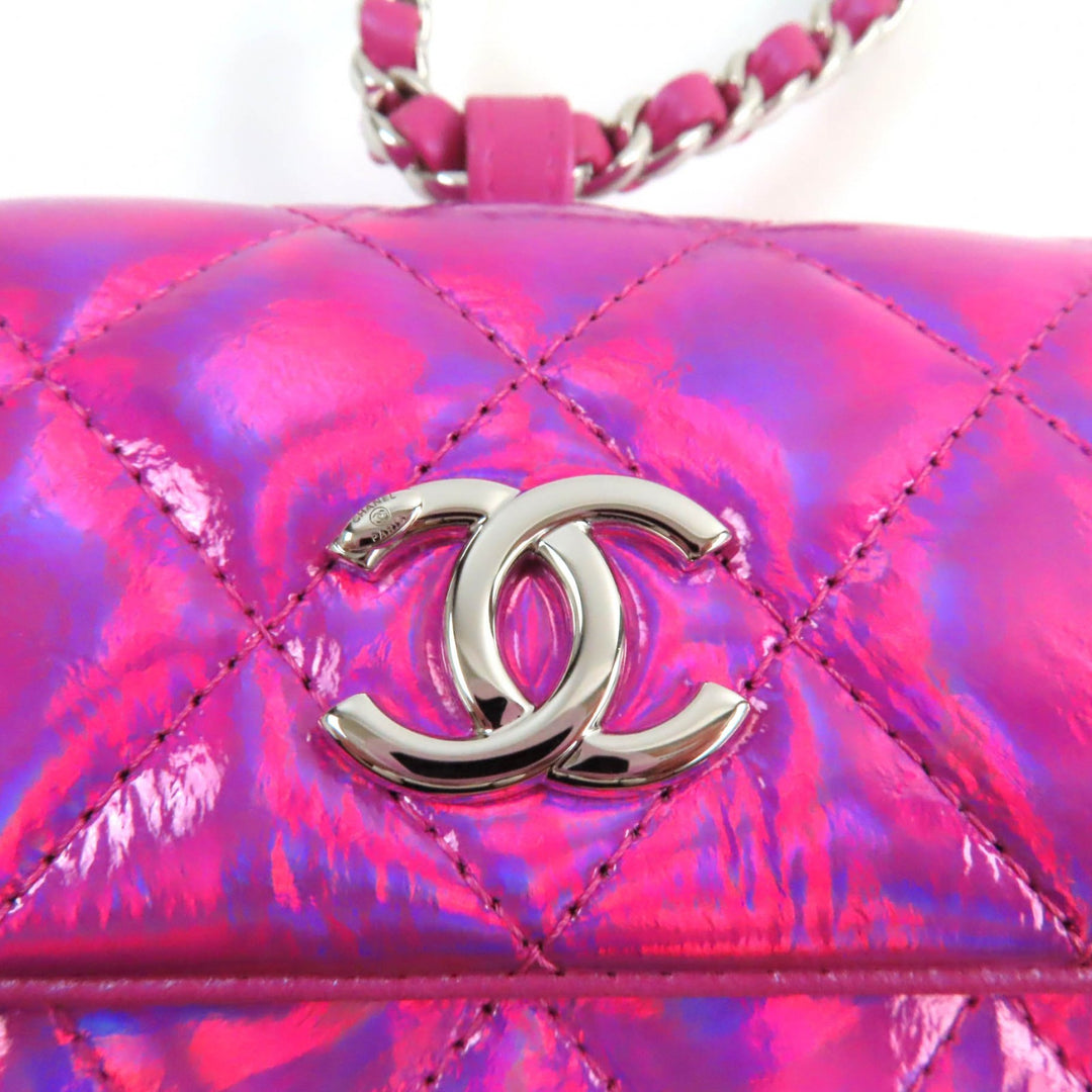 Excellent CHANEL Pouch Years Gift 2023 COCO MarkMetal with Matelasse Enamel Neon