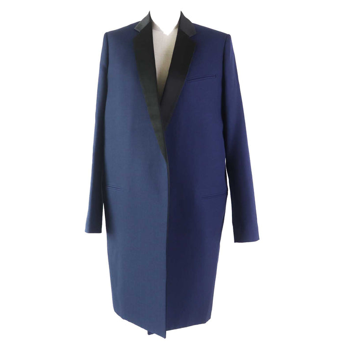Great CELINE coat front open crombie coat Navy black wool Women 36