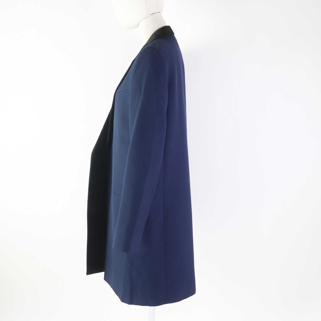 Great CELINE coat front open crombie coat Navy black wool Women 36