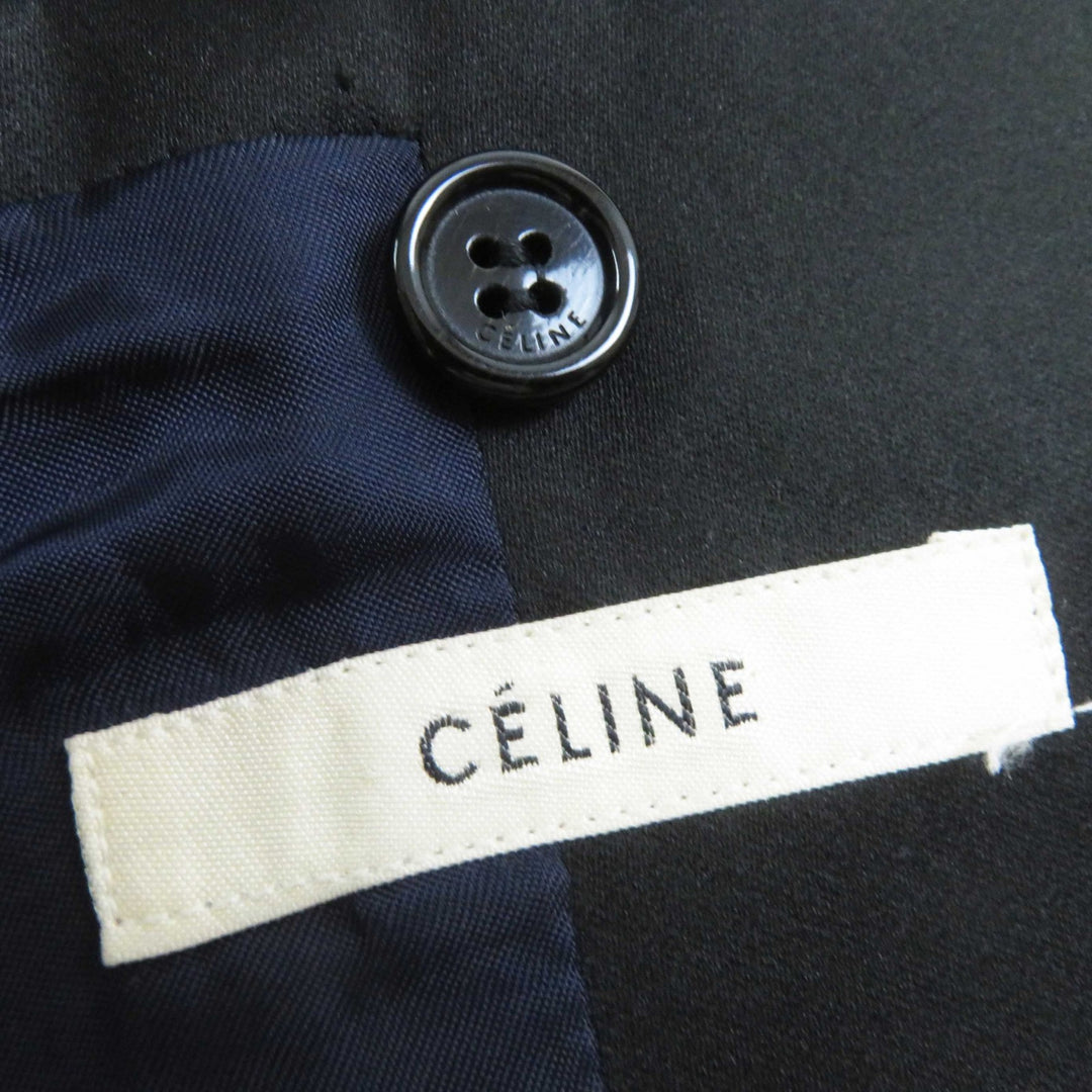 Great CELINE coat front open crombie coat Navy black wool Women 36