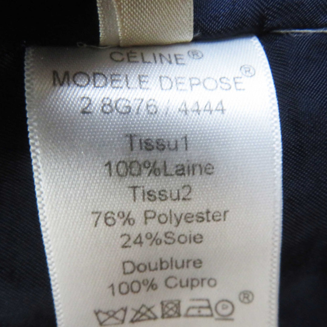 Great CELINE coat front open crombie coat Navy black wool Women 36