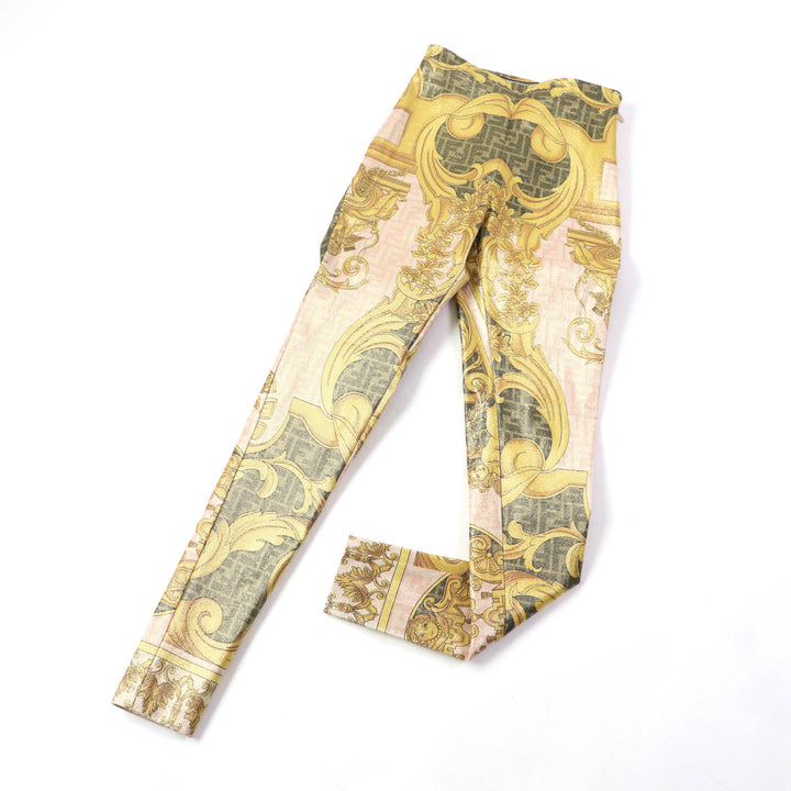 Pristine FENDACE Pants FF logo baroque leggings Multi Nylon Women 36 FR6372