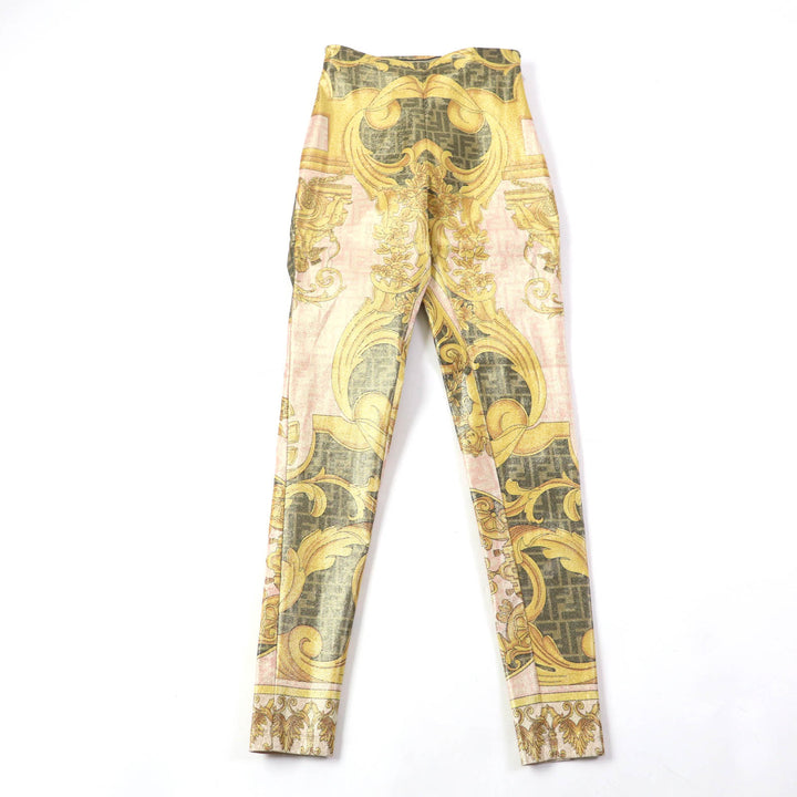 Pristine FENDACE Pants FF logo baroque leggings Multi Nylon Women 36 FR6372
