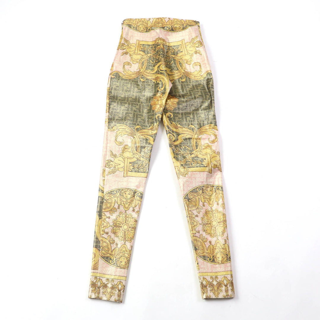 Pristine FENDACE Pants FF logo baroque leggings Multi Nylon Women 36 FR6372