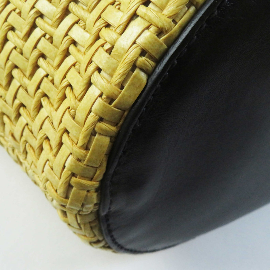 Excellent MIUMIU Leather Straw 2WAY Shoulder Basket Bag Natural black leather