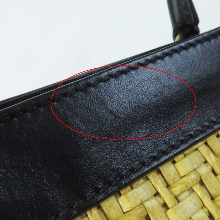 Excellent MIUMIU Leather Straw 2WAY Shoulder Basket Bag Natural black leather