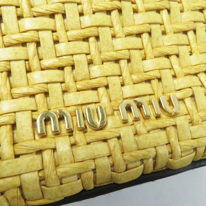Excellent MIUMIU Leather Straw 2WAY Shoulder Basket Bag Natural black leather