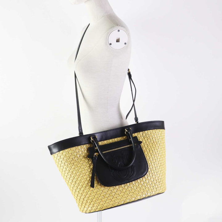 Excellent MIUMIU Leather Straw 2WAY Shoulder Basket Bag Natural black leather