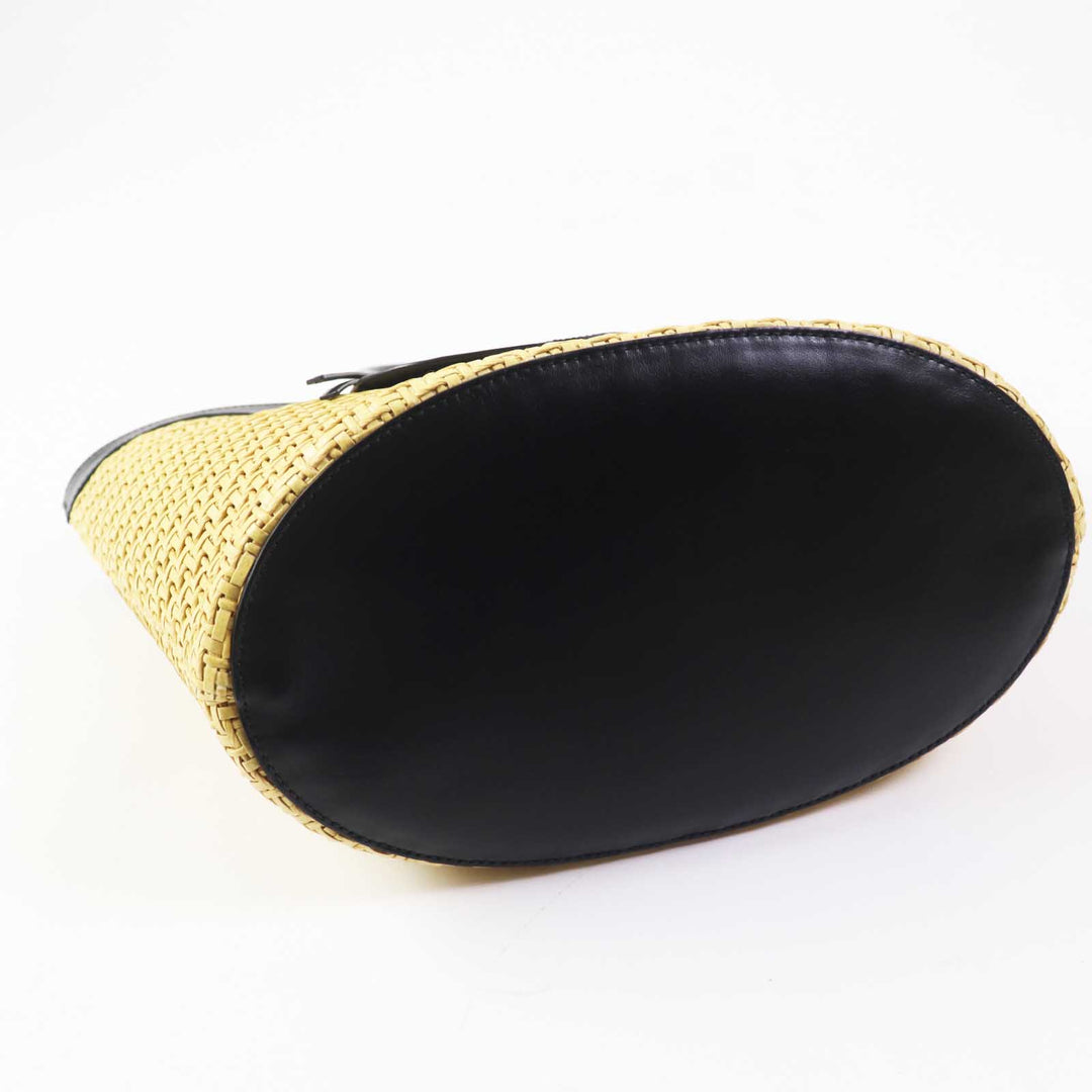 Excellent MIUMIU Leather Straw 2WAY Shoulder Basket Bag Natural black leather