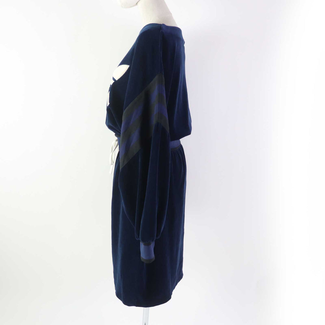 Pristine GUCCI×adidas one piece Trefoil embroidered chenille dress Navy Women S 695679