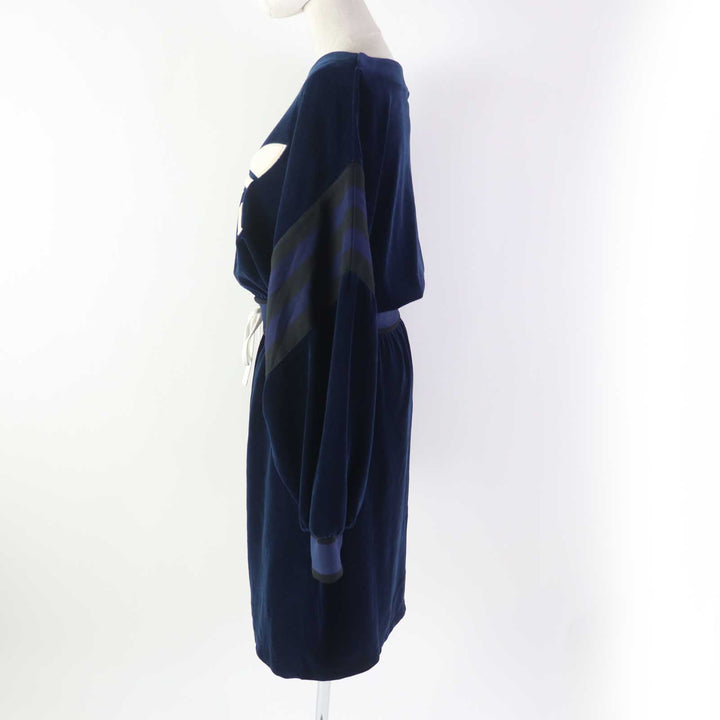 Pristine GUCCI×adidas one piece Trefoil embroidered chenille dress Navy Women S 695679
