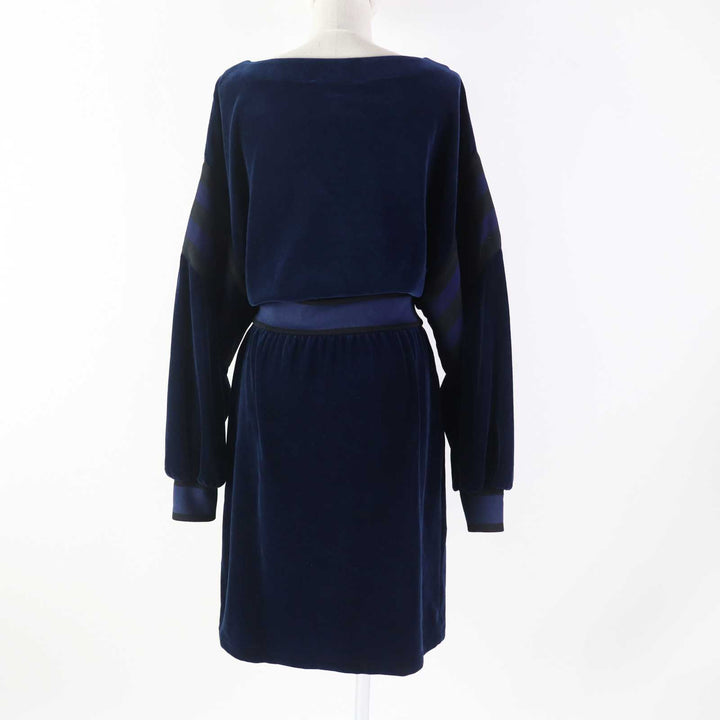 Pristine GUCCI×adidas one piece Trefoil embroidered chenille dress Navy Women S 695679